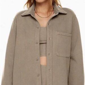 Aritzia TNA Boyfriend Sweatfleece Shirt in Taupe - Size Small